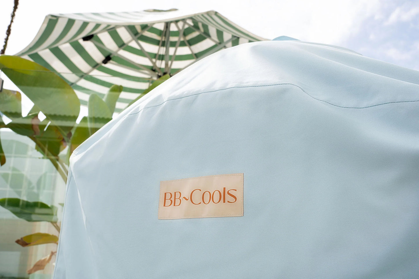 Stylish light blue barbeque cover