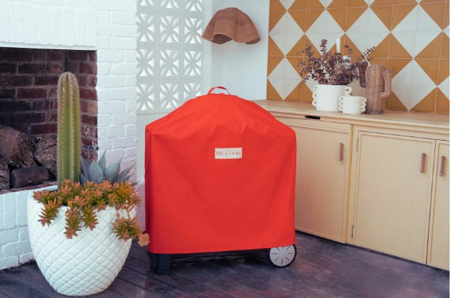 Bright red coloured barbeque cover